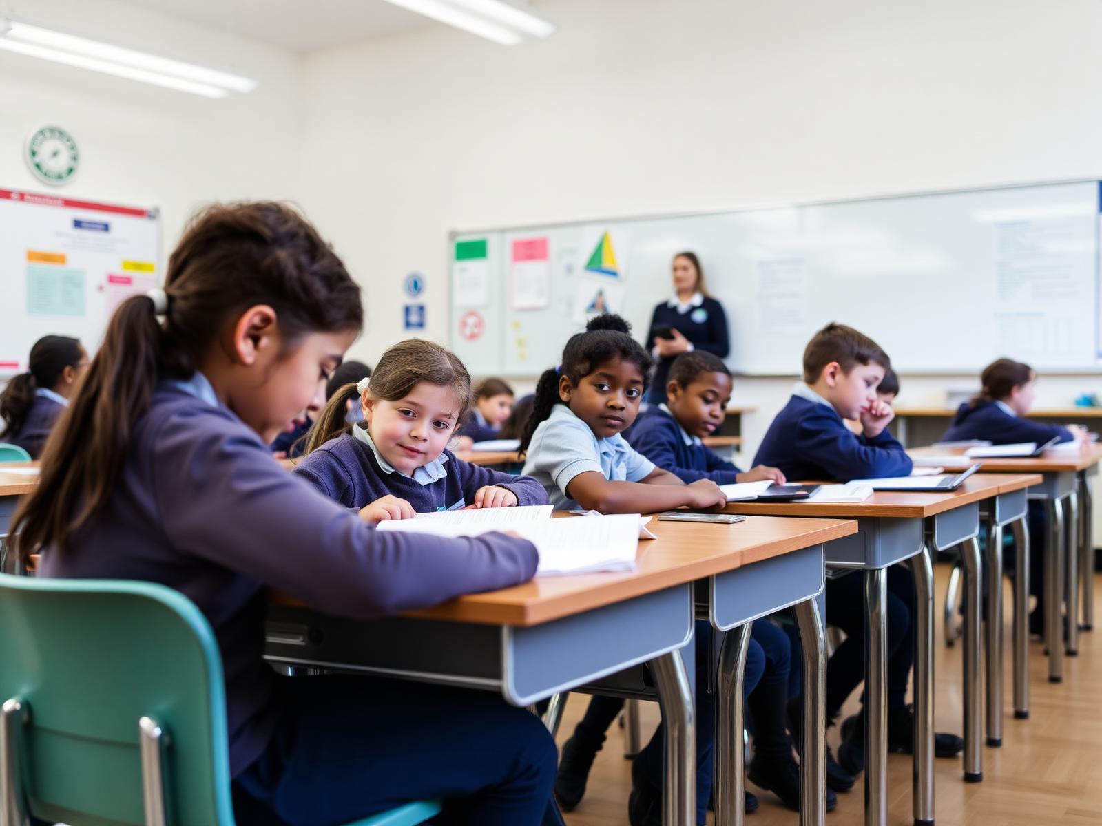 UK pupils learning in a bright, well-ventilated classroom